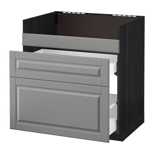 МЕТОД / МАКСИМЕРА Нап шкаф п/мойку ДУМШЁ/3фасада/2ящ - под дерево черный, Будбин серый, 80x60 см