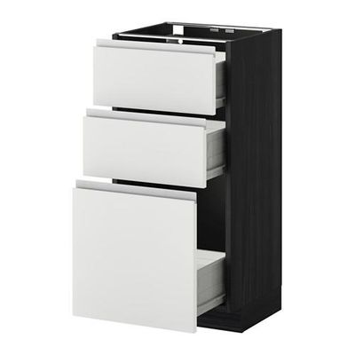 МЕТОД / ФОРВАРА Напольный шкаф с 3 ящиками - 40x37 см, Нодста белый/алюминий, под дерево черный