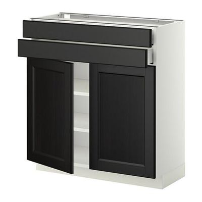МЕТОД / МАКСИМЕРА Напольный шкаф/2дверцы/2ящика - 80x37 см, Лаксарби черно-коричневый, белый МЕТОД / МАКСИМЕРА Напольный шкаф/2дверцы/2ящика - 80x37 см, Лаксарби черно-коричневый, белый