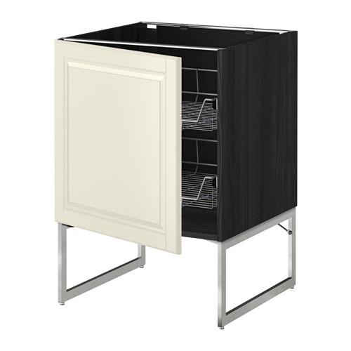 МЕТОД Напольный шкаф с проволочн ящиками - под дерево черный, Будбин белый с оттенком, 60x60x60 см