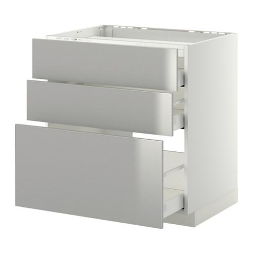 МЕТОД / МАКСИМЕРА Напольн шкаф/3фронт пнл/3ящика - белый, Гревста нержавеющ сталь, 80x60 см