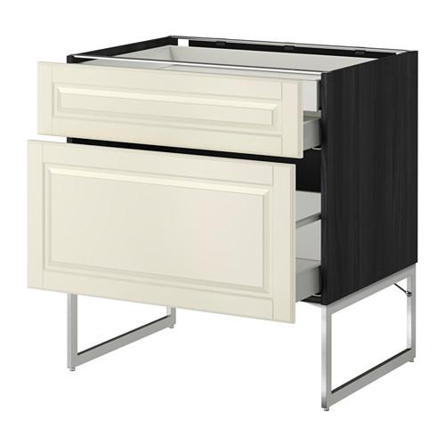 МЕТОД / МАКСИМЕРА Напольн шкаф 2фронт пнл/2низ/1вс ящ - под дерево черный, Будбин белый с оттенком, 80x60x60 см