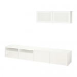 БЕСТО Шкаф для ТВ, комбин/стеклян дверцы - белый/Сельсвикен глянцевый/белый матовое стекло, направляющие ящика, плавно закр