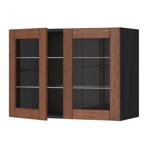 МЕТОД Навесной шкаф с полками/2 стекл дв - под дерево черный, Филипстад коричневый, 80x60 см