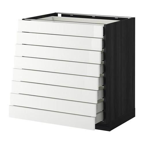 МЕТОД / МАКСИМЕРА Наполн шкаф 8 фронт/8 низк ящиков - под дерево черный, Рингульт глянцевый белый, 80x60 см