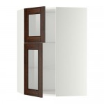 МЕТОД Углов навесной шкаф+полки/2 сткл дв - белый, Эдсерум под дерево коричневый