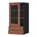 МЕТОД / МАКСИМЕРА Навесной шкаф/стекл дверца/2 ящика - под дерево черный, Филипстад коричневый, 40x80 см