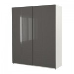 ПАКС Гардероб с раздвижными дверьми - Пакс Хасвик глянцевый/серый, белый, 200x43x236 см
