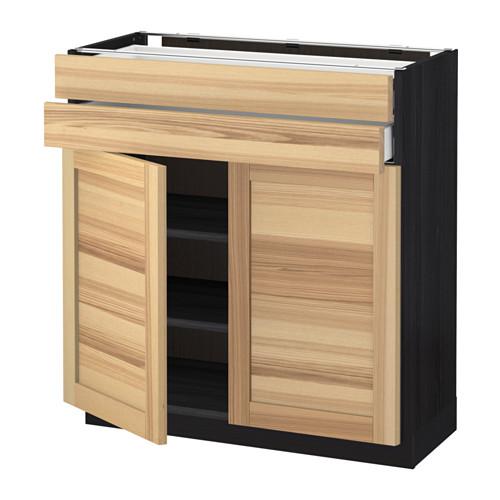 МЕТОД / МАКСИМЕРА Напольный шкаф/2дверцы/2ящика - под дерево черный, Торхэмн естественный ясень, 80x37 см