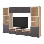 БЕСТО Шкаф для ТВ, комбин/стеклян дверцы - под беленый дуб Грундсвикен/темно-серый прозрачное стекло, направляющие ящика,нажимные БЕСТО Шкаф для ТВ, комбин/стеклян дверцы - под беленый дуб Грундсвикен/темно-серый прозрачное стекло, направляющие ящика,нажимные