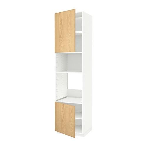 МЕТОД Выс шкаф д/духовки/СВЧ/2 дв/полки - белый, Экестад дуб, 60x60x240 см