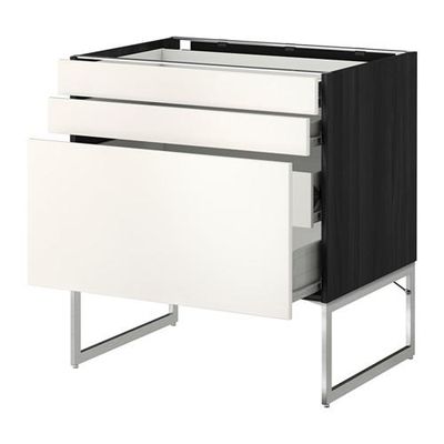 МЕТОД / ФОРВАРА Напольн шкаф 3фронт пнл/2низ/2ср ящ - 80x60x60 см, Веддинге белый, под дерево черный МЕТОД / ФОРВАРА Напольн шкаф 3фронт пнл/2низ/2ср ящ - 80x60x60 см, Веддинге белый, под дерево черный