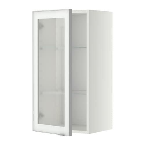 МЕТОД Навесной шкаф с полками/стекл дв - белый, Ютис матовое стекло/алюминий, 40x80 см МЕТОД Навесной шкаф с полками/стекл дв - белый, Ютис матовое стекло/алюминий, 40x80 см