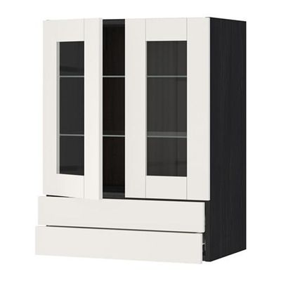 МЕТОД / ФОРВАРА Навесной шкаф/2 стек дв/2 ящика - 60x80 см, Сэведаль белый, под дерево черный