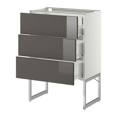 МЕТОД / ФОРВАРА Напольн шкаф 3фронт пнл/2низ/2ср ящ - 60x37x60 см, Рингульт глянцевый серый, белый МЕТОД / ФОРВАРА Напольн шкаф 3фронт пнл/2низ/2ср ящ - 60x37x60 см, Рингульт глянцевый серый, белый