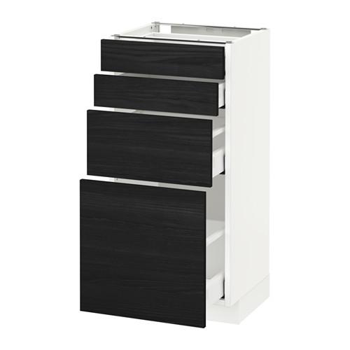 МЕТОД / МАКСИМЕРА Напольн шкаф 4 фронт панели/4 ящика - белый, Тингсрид под дерево черный, 40x37 см