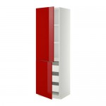 МЕТОД / МАКСИМЕРА Высокий шкаф+полки/3 ящика/2 дверцы - 60x60x200 см, Рингульт глянцевый красный, белый