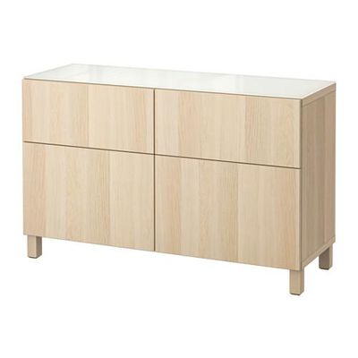 БЕСТО Комбинация для хранения с ящиками - направляющие ящика, плавно закр, Лаппвикен под беленый дуб