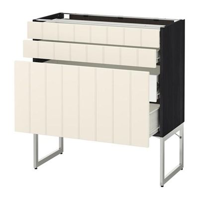 МЕТОД / ФОРВАРА Напольн шкаф 3фронт пнл/2низ/2ср ящ - 80x37x60 см, Хитарп белый с оттенком, под дерево черный МЕТОД / ФОРВАРА Напольн шкаф 3фронт пнл/2низ/2ср ящ - 80x37x60 см, Хитарп белый с оттенком, под дерево черный