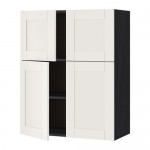 МЕТОД Навесной шкаф с полками/4дверцы - под дерево черный, Сэведаль белый МЕТОД Навесной шкаф с полками/4дверцы - под дерево черный, Сэведаль белый