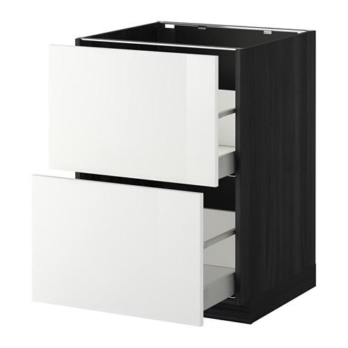 МЕТОД / МАКСИМЕРА Напольн шкаф 2фрнт/2выс ящ - 60x60 см, Рингульт глянцевый белый, под дерево черный