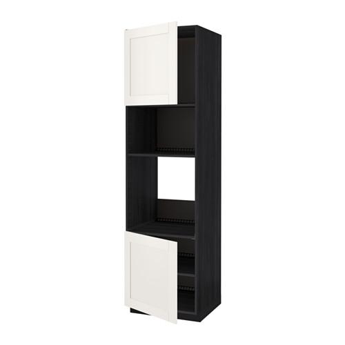 МЕТОД Выс шкаф д/духовки/СВЧ/2 дв/полки - под дерево черный, Сэведаль белый, 60x60x220 см