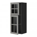 МЕТОД Навесной шкаф с полками/2 стекл дв - под дерево черный, Будбин серый