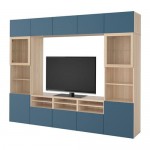 БЕСТО Шкаф для ТВ, комбин/стеклян дверцы - под беленый дуб Вальвикен/темно-синий прозрачное стекло, направляющие ящика,нажимные БЕСТО Шкаф для ТВ, комбин/стеклян дверцы - под беленый дуб Вальвикен/темно-синий прозрачное стекло, направляющие ящика,нажимные