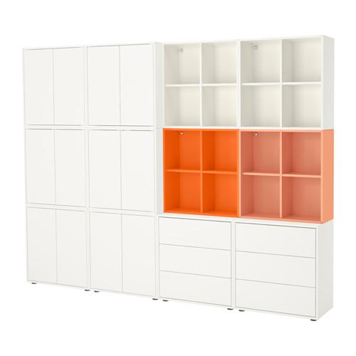 ЭКЕТ Комбинация шкафов с ножками - белый/оранжевый/светло-оранжевый