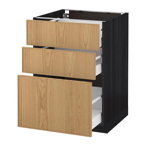 МЕТОД / МАКСИМЕРА Напольный шкаф с 3 ящиками - под дерево черный, Экестад дуб, 60x60 см МЕТОД / МАКСИМЕРА Напольный шкаф с 3 ящиками - под дерево черный, Экестад дуб, 60x60 см