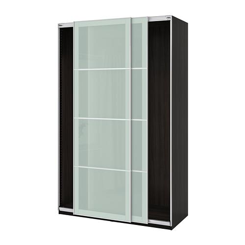 PAX гардероб с раздвижными дверьми черно-коричневый/Сэккен матовое стекло 150x66x236 см