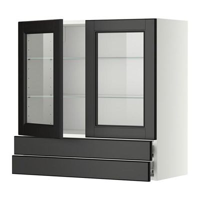 МЕТОД / ФОРВАРА Навесной шкаф/2 стек дв/2 ящика - 80x80 см, Лаксарби черно-коричневый, белый МЕТОД / ФОРВАРА Навесной шкаф/2 стек дв/2 ящика - 80x80 см, Лаксарби черно-коричневый, белый