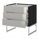 МЕТОД / МАКСИМЕРА Напольн шкаф 3фронт пнл/2низ/2ср ящ - под дерево черный, Гревста нержавеющ сталь, 80x60x60 см МЕТОД / МАКСИМЕРА Напольн шкаф 3фронт пнл/2низ/2ср ящ - под дерево черный, Гревста нержавеющ сталь, 80x60x60 см