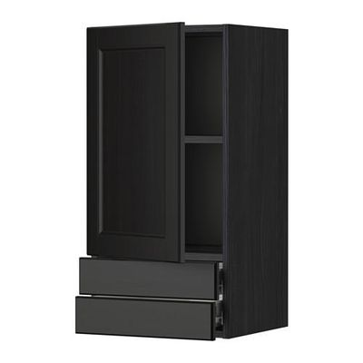 МЕТОД / ФОРВАРА Навесной шкаф с дверцей/2 ящика - 40x80 см, Лаксарби черно-коричневый, под дерево черный