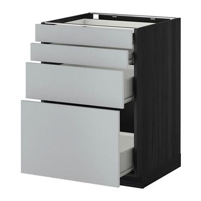 МЕТОД / ФОРВАРА Напольн шкаф 4 фронт панели/4 ящика - 60x60 см, Веддинге серый, под дерево черный МЕТОД / ФОРВАРА Напольн шкаф 4 фронт панели/4 ящика - 60x60 см, Веддинге серый, под дерево черный