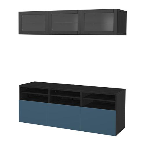 BESTÅ шкаф для ТВ, комбин/стеклян дверцы желтый