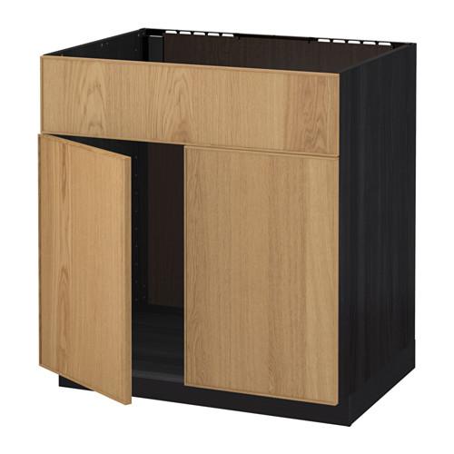 МЕТОД Напольн шкаф п-мойку 2 двр/фрн пнл - под дерево черный, Экестад дуб МЕТОД Напольн шкаф п-мойку 2 двр/фрн пнл - под дерево черный, Экестад дуб