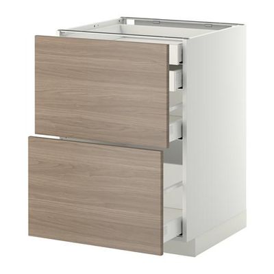 МЕТОД / МАКСИМЕРА Напл шк 2 фрнт/2низ/1срд/1 выс ящ - 60x60 см, Брокхульт под грецкий орех светло-серый, белый