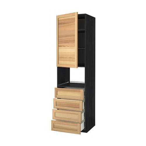 МЕТОД / ФОРВАРА Высок шкаф д/духовки/дверца/4ящика - под дерево черный, Торхэмн естественный ясень, 60x60x220 см