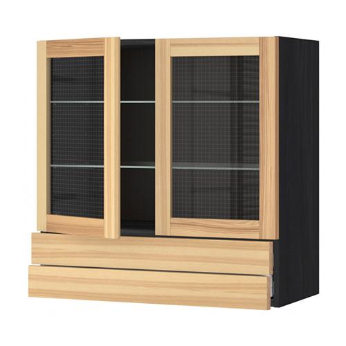 МЕТОД / МАКСИМЕРА Навесной шкаф/2 стек дв/2 ящика - под дерево черный, Торхэмн естественный ясень, 80x80 см