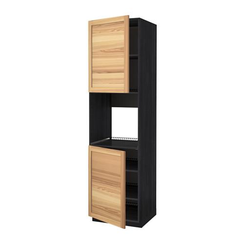 МЕТОД Высок шкаф д/духовки/2дверцы/полки - под дерево черный, Торхэмн естественный ясень, 60x60x220 см