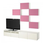 БЕСТО Шкаф для ТВ, комбинация - Лаппвикен розовый/белый, направляющие ящика, плавно закр