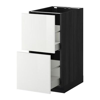МЕТОД / МАКСИМЕРА Напольн шкаф 2фрнт/2выс ящ - 40x60 см, Рингульт глянцевый белый, под дерево черный МЕТОД / МАКСИМЕРА Напольн шкаф 2фрнт/2выс ящ - 40x60 см, Рингульт глянцевый белый, под дерево черный