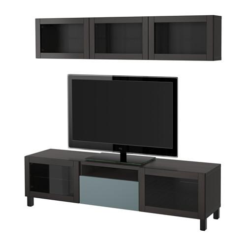 БЕСТО Шкаф для ТВ, комбин/стеклян дверцы - черно-коричневый/Вальвикен серо-бирюзовый, прозрачное стекло, направляющие ящика, плавно закр БЕСТО Шкаф для ТВ, комбин/стеклян дверцы - черно-коричневый/Вальвикен серо-бирюзовый, прозрачное стекло, направляющие ящика, плавно закр