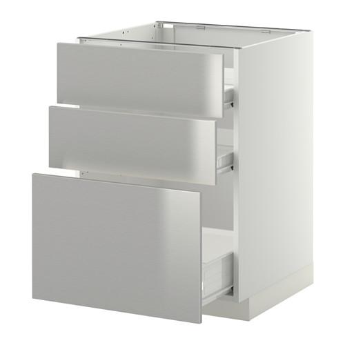МЕТОД / ФОРВАРА Напольн шкаф 3фрнт пнл/2низк/1ср ящ - белый, Гревста нержавеющ сталь, 60x60 см МЕТОД / ФОРВАРА Напольн шкаф 3фрнт пнл/2низк/1ср ящ - белый, Гревста нержавеющ сталь, 60x60 см