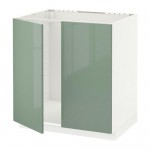 МЕТОД Напольн шкаф д раковины+2 двери - белый, Калларп глянцевый светло-зеленый, 80x60 см