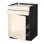 МЕТОД / ФОРВАРА Напольн шкаф/дверца/2ящ/првл крзн - 60x60 см, Рингульт глянцевый кремовый, под дерево черный