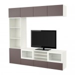 БЕСТО Шкаф для ТВ, комбин/стеклян дверцы - белый/Вальвикен темно-коричневый, прозрачное стекло, направляющие ящика,нажимные БЕСТО Шкаф для ТВ, комбин/стеклян дверцы - белый/Вальвикен темно-коричневый, прозрачное стекло, направляющие ящика,нажимные