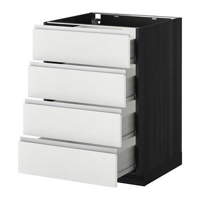 МЕТОД / ФОРВАРА Напольн шкаф 4 фронт панели/4 ящика - 60x60 см, Нодста белый/алюминий, под дерево черный