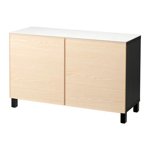 БЕСТО Комбинация для хранения с дверцами - черно-коричневый/Инвикен ясеневый шпон